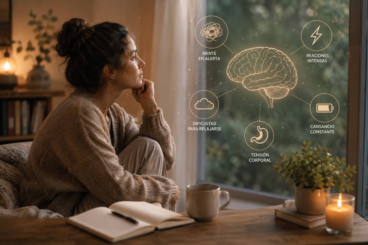 Señales de que el sistema nervioso vive en modo supervivencia: mente en alerta, reacciones intensas, dificultad para relajarse, cansancio constante y tensión corporal